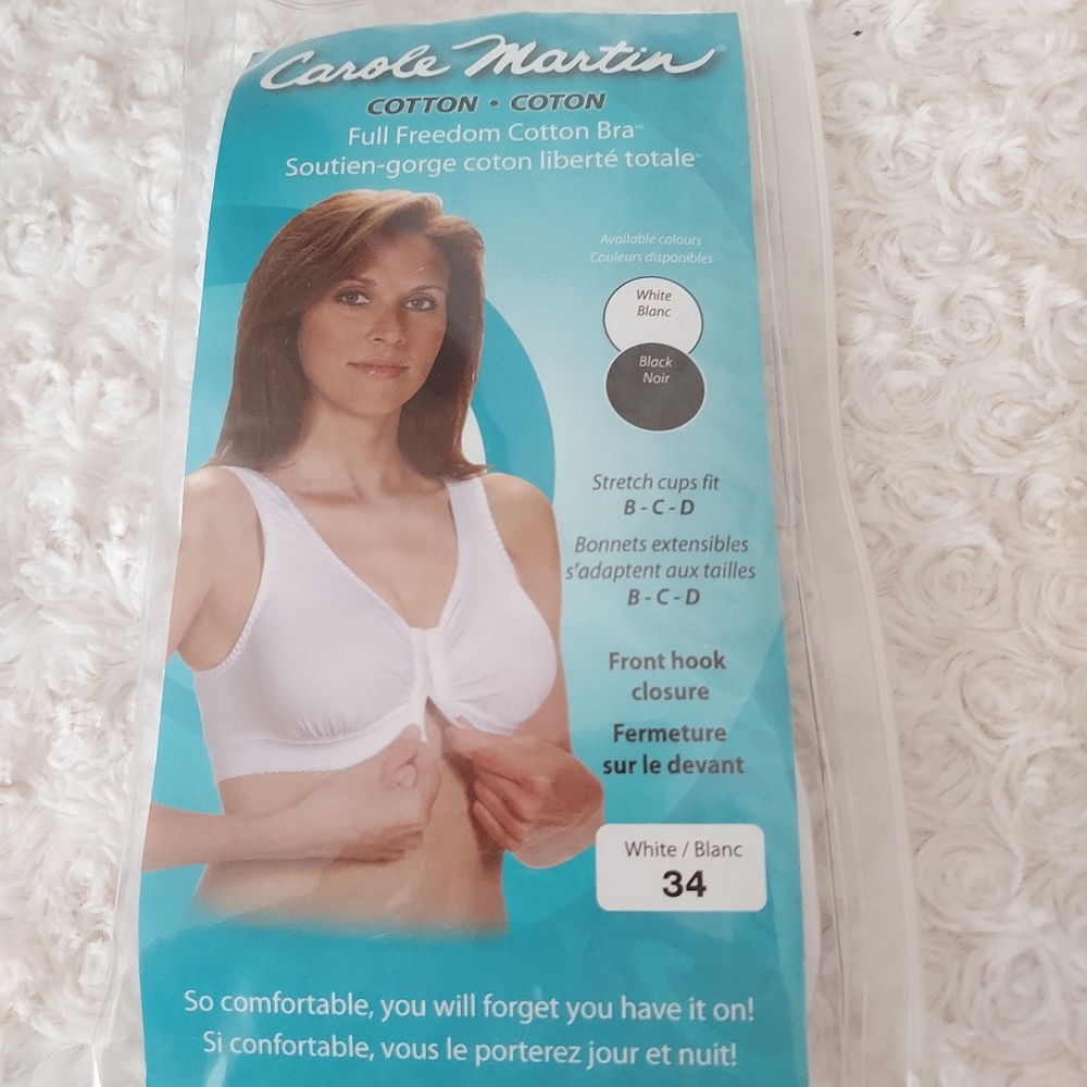 New White Cotton Natural Front hook stretch bra 34B CD Comfort